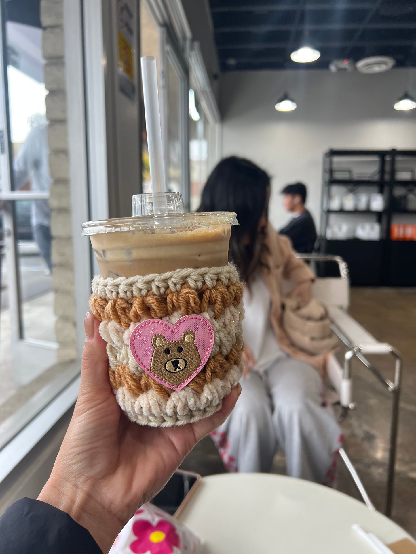 Pink Heart Bear Cup Cozy